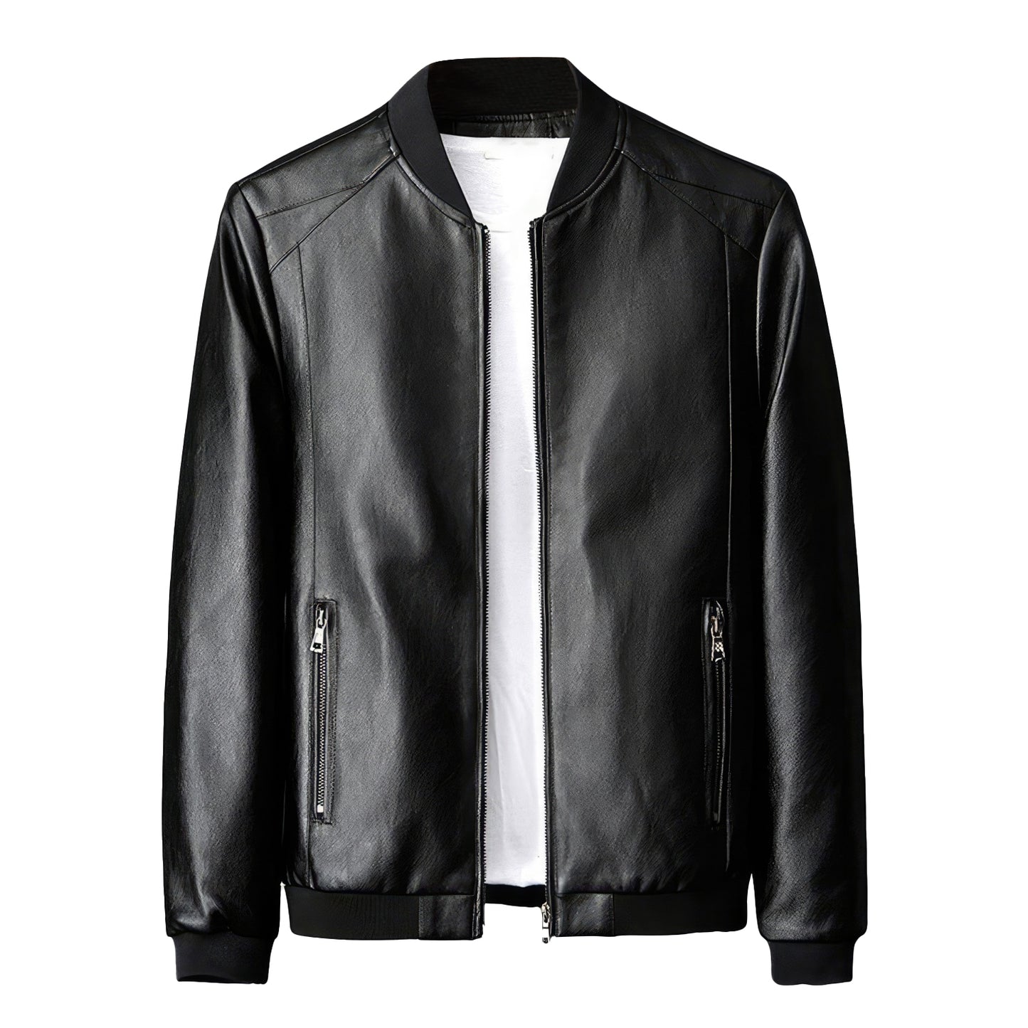 Biker Genuine Sheepskin Rib Knit Collar Jacket