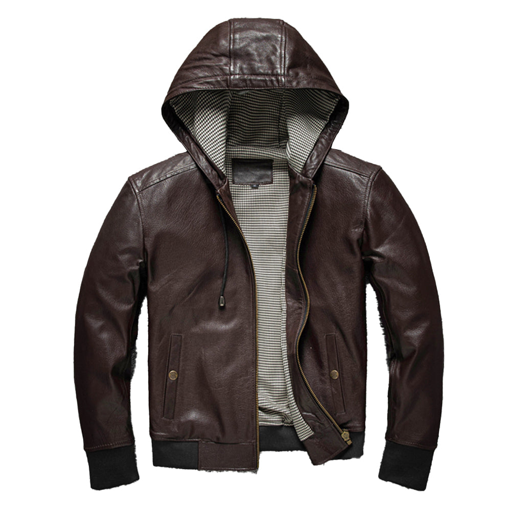 Spring and Autumn Casual Hooded Leather Jacket for Men