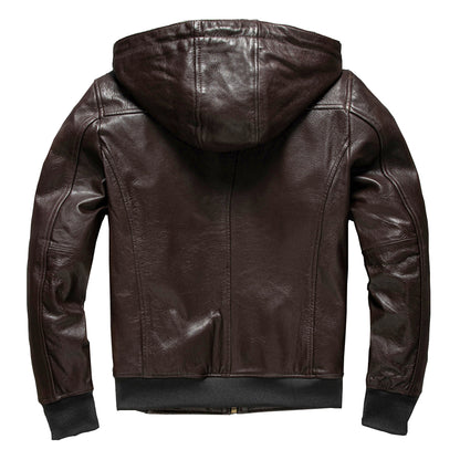 Spring and Autumn Casual Hooded Leather Jacket for Men