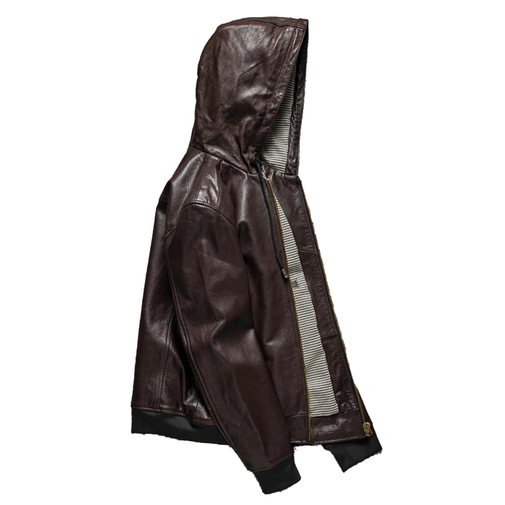 Spring and Autumn Casual Hooded Leather Jacket for Men